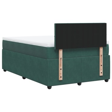 vidaXL Κρεβάτι Boxspring με Στρώμα Σκούρο Πράσινο 120x190εκ. Βελούδινο