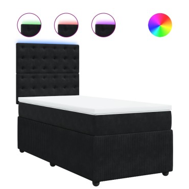 vidaXL Κρεβάτι Boxspring με Στρώμα Μαύρο 90x200 εκ. Βελούδινο