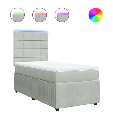 vidaXL Κρεβάτι Boxspring με Στρώμα Ανοιχτό Γκρι 90x200 εκ. Βελούδινο