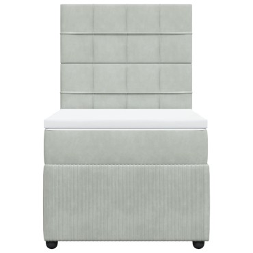 vidaXL Κρεβάτι Boxspring με Στρώμα Ανοιχτό Γκρι 90x200 εκ. Βελούδινο