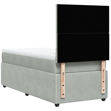 vidaXL Κρεβάτι Boxspring με Στρώμα Ανοιχτό Γκρι 90x200 εκ. Βελούδινο