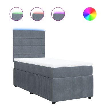 vidaXL Κρεβάτι Boxspring με Στρώμα Σκούρο Γκρι 90x200 εκ. Βελούδινο