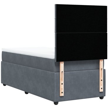 vidaXL Κρεβάτι Boxspring με Στρώμα Σκούρο Γκρι 90x200 εκ. Βελούδινο