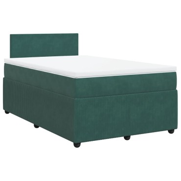 vidaXL Κρεβάτι Boxspring με Στρώμα Σκούρο Πράσινο 120x190εκ. Βελούδινο