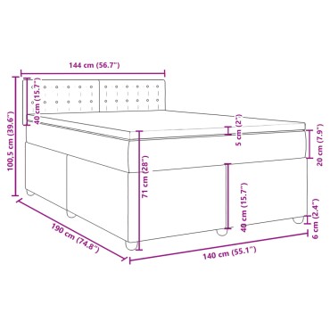 vidaXL Κρεβάτι Boxspring με Στρώμα Σκούρο Γκρι 140x190 εκ. Υφασμάτινο