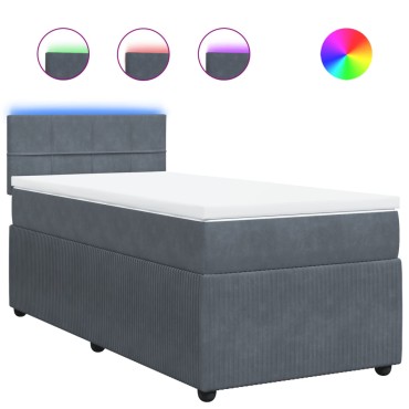 vidaXL Κρεβάτι Boxspring με Στρώμα Σκούρο Γκρι 90x200cm Βελούδινο 1 τεμ. - Μονό
