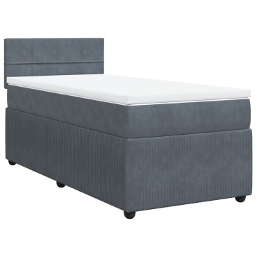 vidaXL Κρεβάτι Boxspring με Στρώμα Σκούρο Γκρι 90x200cm Βελούδινο 1 τεμ. - Μονό