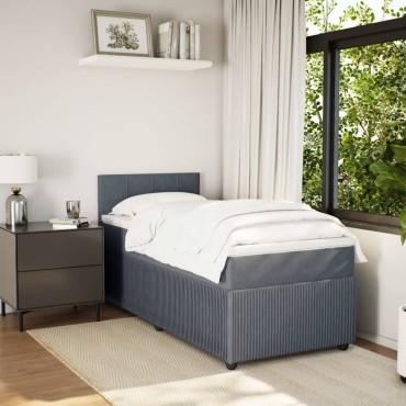 vidaXL Κρεβάτι Boxspring με Στρώμα Σκούρο Γκρι 90x200cm Βελούδινο 1 τεμ. - Μονό