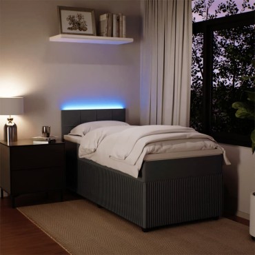 vidaXL Κρεβάτι Boxspring με Στρώμα Σκούρο Γκρι 90x200cm Βελούδινο 1 τεμ. - Μονό
