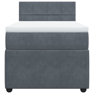 vidaXL Κρεβάτι Boxspring με Στρώμα Σκούρο Γκρι 90x200cm Βελούδινο 1 τεμ. - Μονό