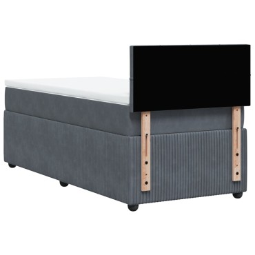 vidaXL Κρεβάτι Boxspring με Στρώμα Σκούρο Γκρι 90x200cm Βελούδινο 1 τεμ. - Μονό