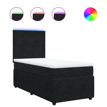 vidaXL Κρεβάτι Boxspring με Στρώμα Μαύρο 90x200cm Βελούδινο 1 τεμ. - Μονό