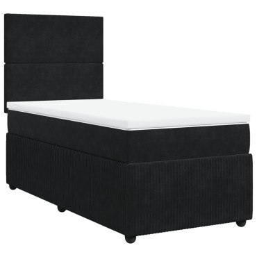 vidaXL Κρεβάτι Boxspring με Στρώμα Μαύρο 90x200cm Βελούδινο 1 τεμ. - Μονό