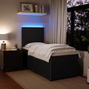 vidaXL Κρεβάτι Boxspring με Στρώμα Μαύρο 90x200cm Βελούδινο 1 τεμ. - Μονό