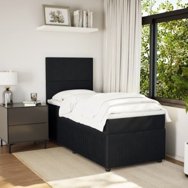vidaXL Κρεβάτι Boxspring με Στρώμα Μαύρο 90x200cm Βελούδινο 1 τεμ. - Μονό
