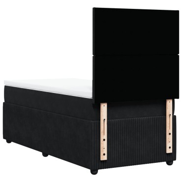 vidaXL Κρεβάτι Boxspring με Στρώμα Μαύρο 90x200cm Βελούδινο 1 τεμ. - Μονό