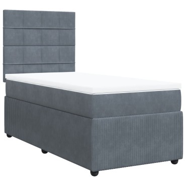 vidaXL Κρεβάτι Boxspring με Στρώμα Σκούρο Γκρι 90x200 εκ. Βελούδινο