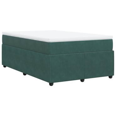 vidaXL Κρεβάτι Boxspring με Στρώμα Σκούρο Πράσινο 120x190εκ. Βελούδινο