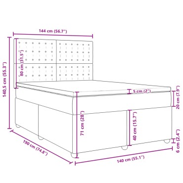 vidaXL Κρεβάτι Boxspring με Στρώμα Σκούρο Γκρι 140x190 εκ. Υφασμάτινο