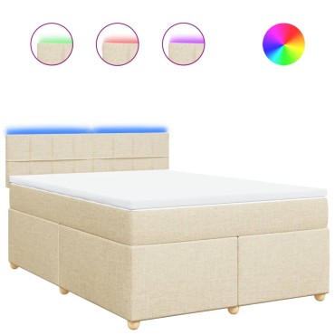 vidaXL Κρεβάτι Boxspring με Στρώμα Κρεμ 140x190cm Υφασμάτινο 1 τεμ. - Μονό