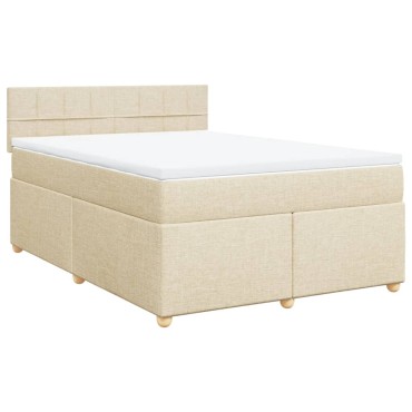 vidaXL Κρεβάτι Boxspring με Στρώμα Κρεμ 140x190cm Υφασμάτινο 1 τεμ. - Μονό
