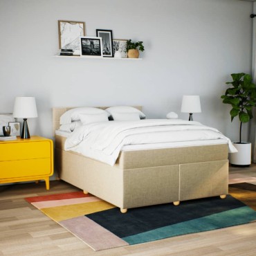 vidaXL Κρεβάτι Boxspring με Στρώμα Κρεμ 140x190cm Υφασμάτινο 1 τεμ. - Μονό
