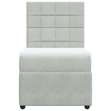 vidaXL Κρεβάτι Boxspring με Στρώμα Ανοιχτό Γκρι 90x200 εκ. Βελούδινο