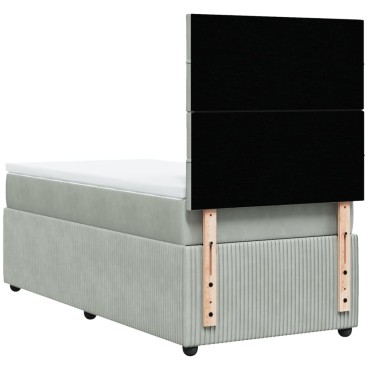 vidaXL Κρεβάτι Boxspring με Στρώμα Ανοιχτό Γκρι 90x200 εκ. Βελούδινο