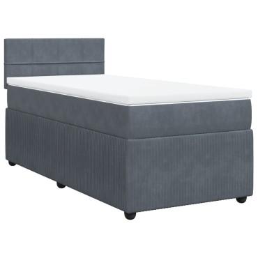 vidaXL Κρεβάτι Boxspring με Στρώμα Σκούρο Γκρι 90x200 εκ. Βελούδινο