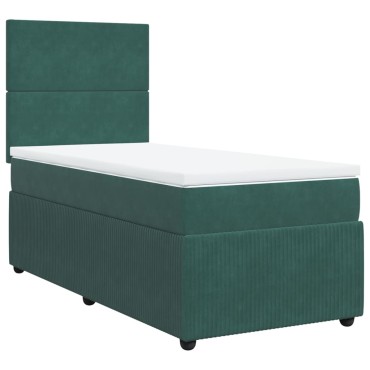 vidaXL Κρεβάτι Boxspring με Στρώμα Σκούρο Πράσινο 90x200 εκ. Βελούδινο