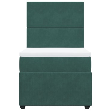 vidaXL Κρεβάτι Boxspring με Στρώμα Σκούρο Πράσινο 90x200 εκ. Βελούδινο