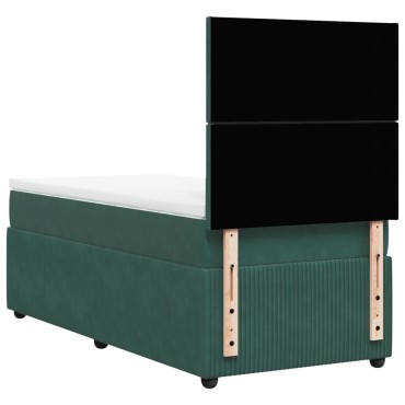 vidaXL Κρεβάτι Boxspring με Στρώμα Σκούρο Πράσινο 90x200 εκ. Βελούδινο