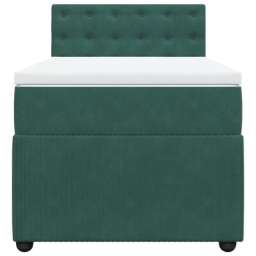 vidaXL Κρεβάτι Boxspring με Στρώμα Σκούρο Πράσινο 90x200 εκ. Βελούδινο