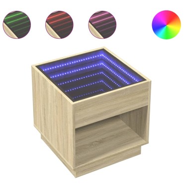 vidaXL Τραπεζάκι Σαλονιού Άπειρο Φως LED Sonoma Δρυς 50x50x50cm 1 τεμ.