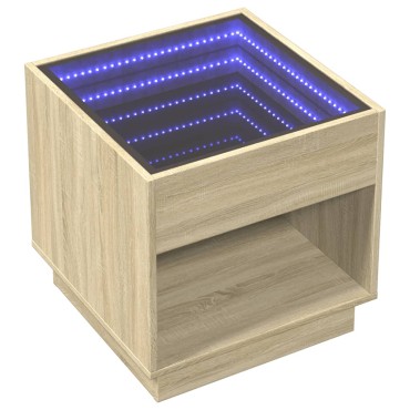 vidaXL Τραπεζάκι Σαλονιού Άπειρο Φως LED Sonoma Δρυς 50x50x50cm 1 τεμ.