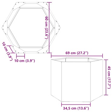 vidaXL Ζαρντινιέρα Κήπου Εξάγωνη Μαύρη 69x60x45 εκ. Ατσάλι
