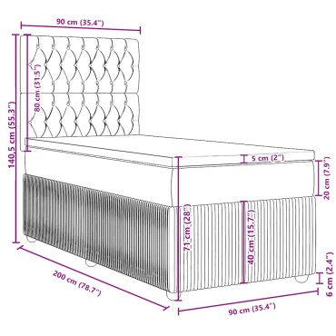 vidaXL Κρεβάτι Boxspring με Στρώμα Σκούρο Πράσινο 90x200 εκ. Βελούδινο