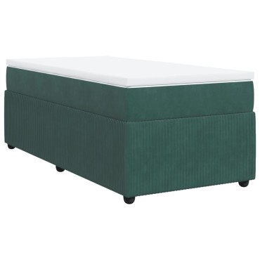 vidaXL Κρεβάτι Boxspring με Στρώμα Σκούρο Πράσινο 90x200cm Βελούδινο 1 τεμ. - Μονό