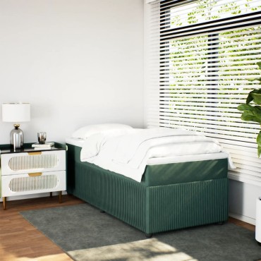 vidaXL Κρεβάτι Boxspring με Στρώμα Σκούρο Πράσινο 90x200cm Βελούδινο 1 τεμ. - Μονό