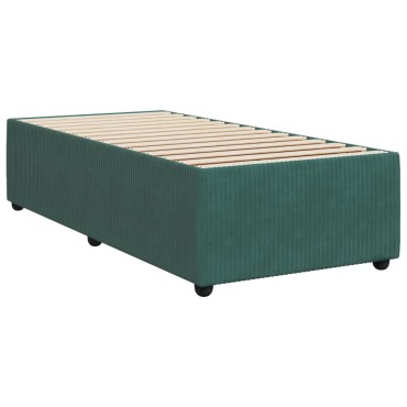 vidaXL Κρεβάτι Boxspring με Στρώμα Σκούρο Πράσινο 90x200cm Βελούδινο 1 τεμ. - Μονό