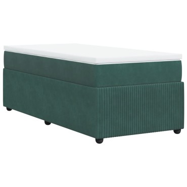 vidaXL Κρεβάτι Boxspring με Στρώμα Σκούρο Πράσινο 90x200cm Βελούδινο 1 τεμ. - Μονό