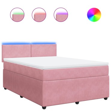 vidaXL Κρεβάτι Boxspring με Στρώμα Ροζ 140x200 εκ. Βελούδινο