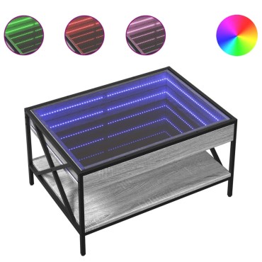 vidaXL Τραπεζάκι Σαλονιού Άπειρο Φως LED Γκρι Sonoma 70x50x38cm 1 τεμ.
