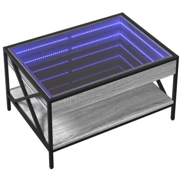 vidaXL Τραπεζάκι Σαλονιού Άπειρο Φως LED Γκρι Sonoma 70x50x38cm 1 τεμ.