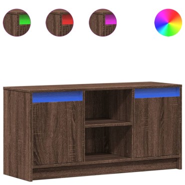 vidaXL Έπιπλο Τηλεόρασης με LED Καφέ Δρυς 100x34x50cm από Επεξ. Ξύλο