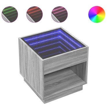 vidaXL Τραπεζάκι Σαλονιού Άπειρο Φως LED Γκρι Sonoma 50x50x50cm 1 τεμ.
