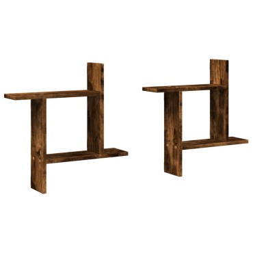 vidaXL Ραφιέρες Τοίχου 2 τεμ. Καπνιστή Δρυς 50x12x50cm Επεξεργ. Ξύλο