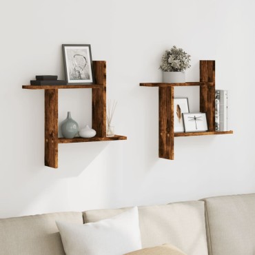 vidaXL Ραφιέρες Τοίχου 2 τεμ. Καπνιστή Δρυς 50x12x50cm Επεξεργ. Ξύλο