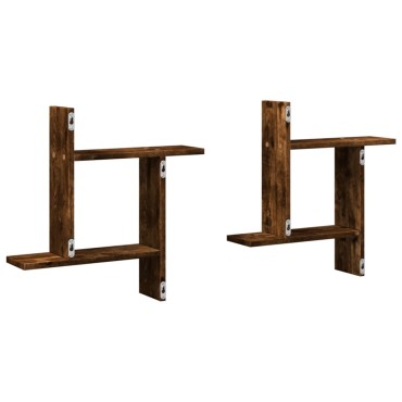 vidaXL Ραφιέρες Τοίχου 2 τεμ. Καπνιστή Δρυς 50x12x50cm Επεξεργ. Ξύλο