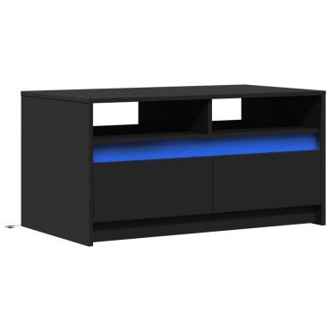 vidaXL Τραπεζάκι Σαλονιού με LED Φώτα Μαύρο από Επεξ. Ξύλο 90x50x45,5cm 1 τεμ.